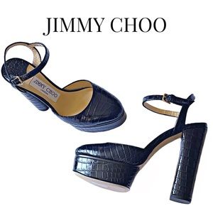 Jimmy Choo 🆕  Maple 125 Leather Platforms • Navy • 34 EU/4 US • BNIB